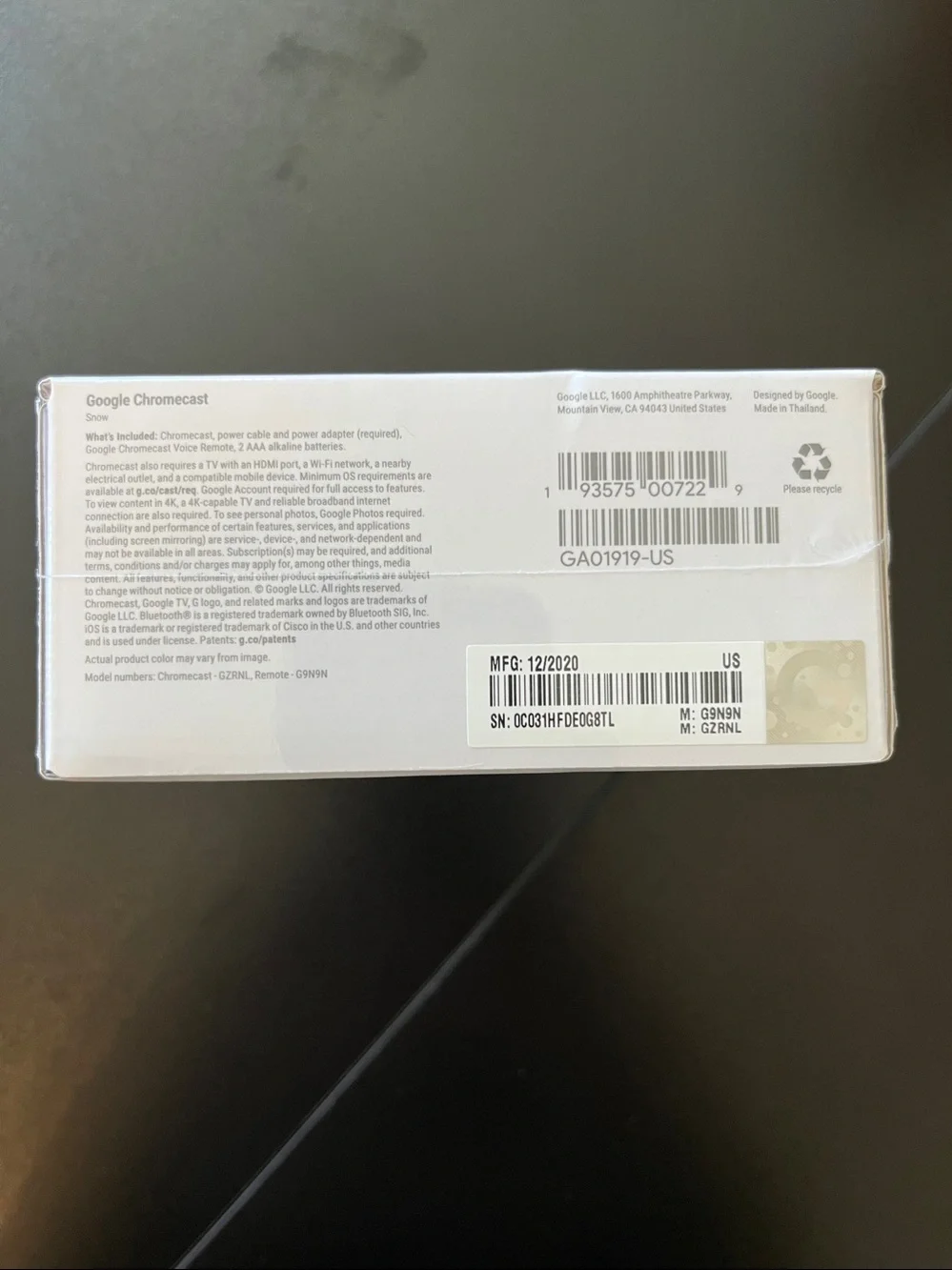 Google Chromecast with Google TV, New in Box. Original Seal. Model # GZRNL